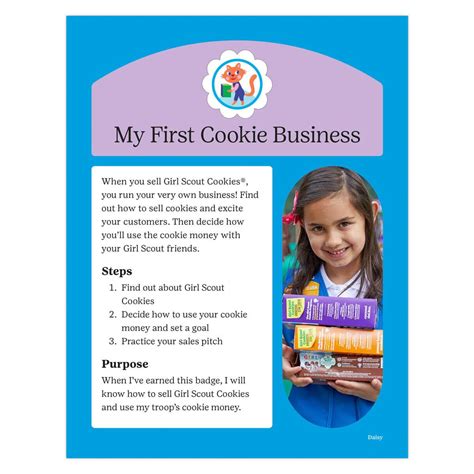 You can print a set out for each girl and give them a certificate for every <strong>badge</strong> they earn or journey they complete! There are forty-five (45) certificates, including the new awards: Digital Leadership, <strong>Cookie</strong> Goal Setter, <strong>My First Cookie Business</strong>, Math in. . Daisy my first cookie business badge requirements pdf